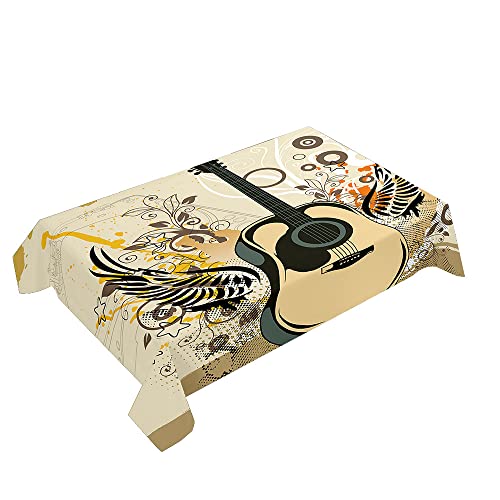 Hearda Tischdecke Abwaschbar Rechteckig, 3D-Musikgitarrendruck Polyester Tischdecken Wasserdicht Pflegeleicht Tischtuch für Küche Party Bar Restaurant (Nostalgie,60x60cm) von Hearda