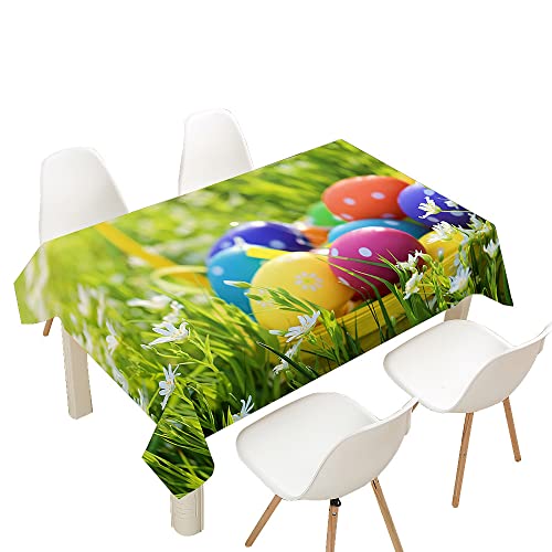 Hearda Tischdecke Abwaschbar Rechteckig, 3D-Ostereier-Muster Polyester Tischdecken Wasserdicht Pflegeleicht Tischtuch für Küche Party Outdoor Garten -Nicht-Wachstuch (140x180cm,weiße Blume) von Hearda