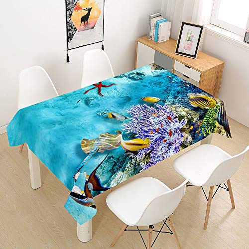 Hearda Tischdecke Abwaschbar Rechteckig, 3D-Ozeanfischdruck Polyester Tischdecken Wasserdicht Pflegeleicht Tischtuch für Küche Party Outdoor Garten Restaurant (Lila Koralle,140x180cm) von Hearda