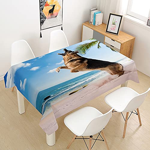 Hearda Tischdecke Abwaschbar Rechteckig, 3D-Schäferhund-Druck Polyester Tischdecken Wasserdicht Pflegeleicht Tischtuch für Küche Party Outdoor Garten Restaurant (Strand,150x260cm) von Hearda
