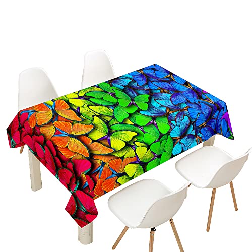 Hearda Tischdecke Abwaschbar Rechteckig, 3D-Schmetterlingsdruck Polyester Tischdecken Wasserdicht Pflegeleicht Tischtuch für Küche Party Bar Restaurant (Regenbogenschmetterling,60x60cm) von Hearda