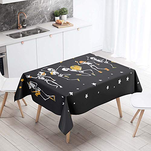 Hearda Tischdecke Abwaschbar Rechteckig, 3D Schwarzer Schädel Polyester Tischdecken Wasserdicht Pflegeleicht Tischtuch für Küche Party Outdoor Garten - Nicht-Wachstuch (Kürbisschädel,150x210cm) von Hearda