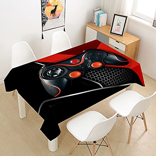 Hearda Tischdecke Abwaschbar Rechteckig, 3D-Spielmaschine Druck Polyester Tischdecken Wasserdicht Pflegeleicht Tischtuch für Küche Party Outdoor Garten Restaurant (Rot schwarz,150x210cm) von Hearda