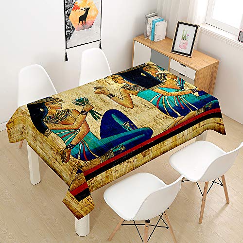 Hearda Tischdecke Abwaschbar Rechteckig, 3D-Stammeskunstmuster Polyester Tischdecken Wasserdicht Pflegeleicht Tischtuch für Küche Party Outdoor Garten -Nicht-Wachstuch (Ägyptische Frau,90x90cm) von Hearda