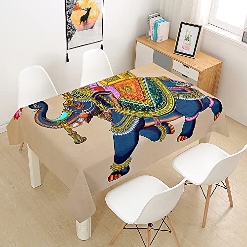 Hearda Tischdecke Abwaschbar Rechteckig, 3D-Stammeskunstmuster Polyester Tischdecken Wasserdicht Pflegeleicht Tischtuch für Küche Party Outdoor Garten -Nicht-Wachstuch (Indischer Elefant,140x180cm) von Hearda