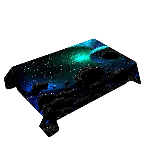 Hearda Tischdecke Abwaschbar Rechteckig, 3D Sternenhimmel Drucken Polyester Tischdecken Wasserdicht Pflegeleicht Tischtuch für Küche Party Bar Restaurant (90x90cm,Grüner Planet) von Hearda