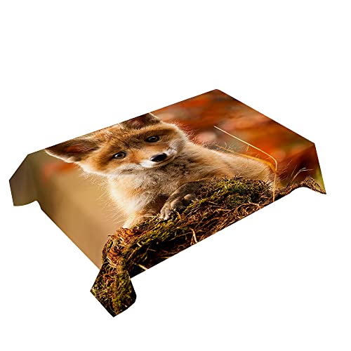 Hearda Tischdecke Abwaschbar Rechteckig, 3D-Tier-Fuchs-Druck Polyester Tischdecken Wasserdicht Pflegeleicht Tischtuch für Küche Party Bar Restaurant (Kleiner Fuchs,60x60cm) von Hearda