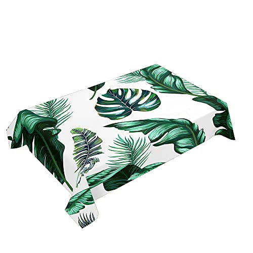 Hearda Tischdecke Abwaschbar Rechteckig, 3D Tropischer Stil Polyester Tischdecken Wasserdicht Pflegeleicht Tischtuch für Küche Party Bar Restaurant (100x140cm,dunkelgrüne Blätter) von Hearda