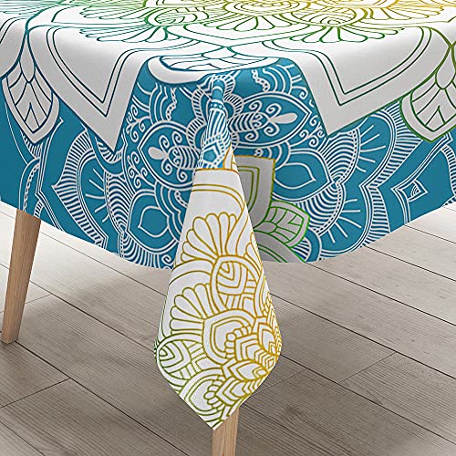 Hearda Tischdecke Abwaschbar Rechteckig, Mandala-Druck Polyester Tischdecken Wasserdicht Pflegeleicht Tischtuch für Küche Party Outdoor Garten Restaurant (Gelb Blau,140x140cm) von Hearda