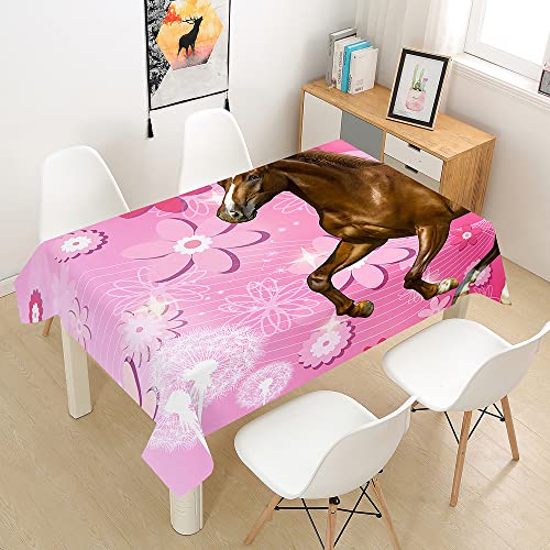 Hearda Tischdecke Abwaschbar Wasserdicht Abwischbar, 3D Pferd Drucken Rechteckige Tischdecken Eckig Tischwäsche für Home Küche Garten Esstisch Dekoration (Rosa Blumen,60x60cm) von Hearda