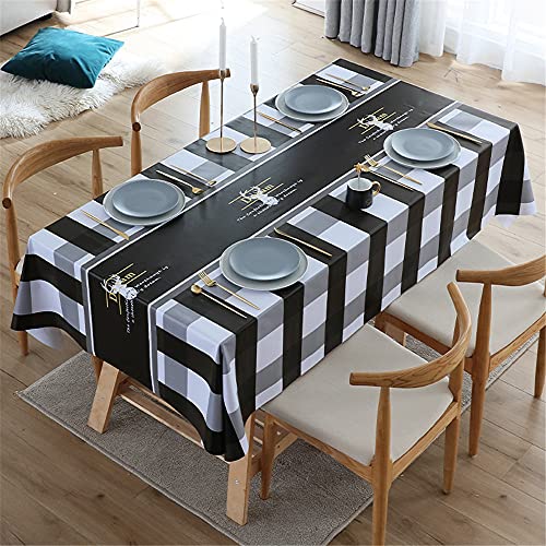 Hearda Tischdecke PVC Plastik Rechteckig, Plaid Geometrischer Druck Wasserdicht Fleckschutz Tischdecken, Wachstuch Abwischbar Tischtuch Garten Küche Esstisch für Indoor Outdoor (Schwarz,120x180) von Hearda