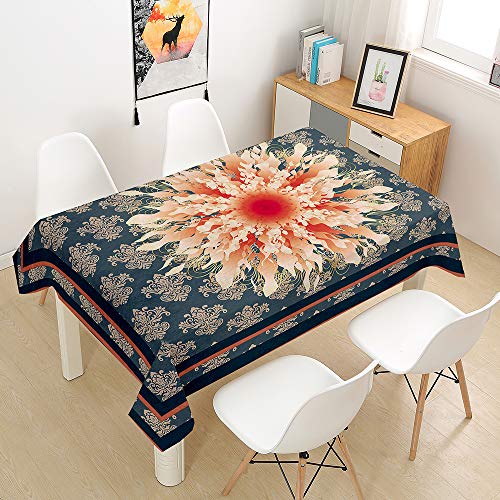 Hearda Tischdecke Wasserdicht Polyester, Tischdecke mit Vintage Mandala Druck Pflegeleicht Fleckschutz Abwaschbar Outdoor Garten Deko, für Rechteckige/Runde Tische (Pinke Blumen,120x120cm) von Hearda