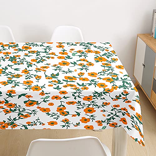 Hearda Tischdecke Weiß Abwaschbar Rechteckig, 3D Blumendruck Polyester Tischdecken Wasserdicht Pflegeleicht Tischtuch für Küche Party Outdoor Garten Restaurant (orangene Blume,150x260cm) von Hearda