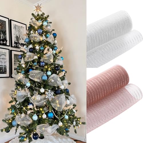 2 Rollen Weihnachts-Deko-Mesh-Band, Polyester, Metallic-Folie, 25,9 cm B x 76,2 cm L, für DIY-Kranz, Weihnachtsbaum, Zuhause, Basteln, Dekoration von HeartYue