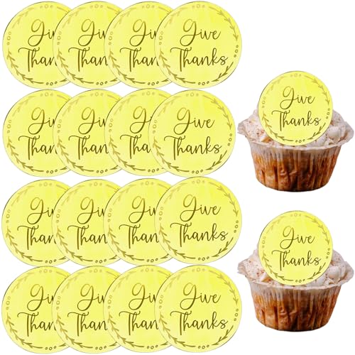 Cupcake-Topper für Thanksgiving, rund, Acryl, mit goldfarbenem Spiegel, graviert, 16 Stück von HeartYue