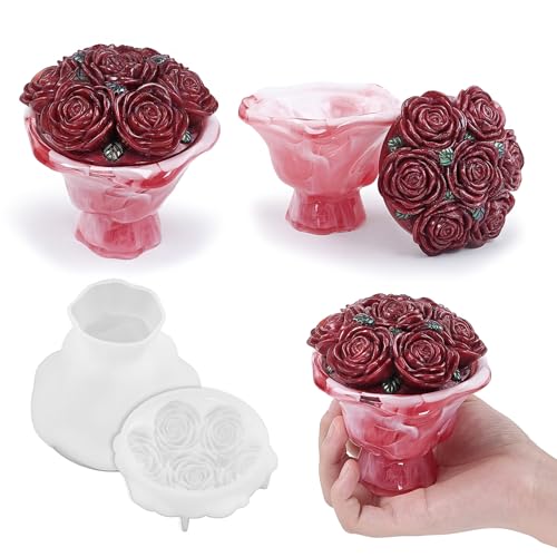 Epoxidharz-Aufbewahrungsbox, Silikonform, Rosenstrauß, Glas mit Deckel, DIY-Schmuck, Schmuck, Süßigkeiten, Behälter, Silikonform für Valentinstag, Geschenk, Zuhause, Basteln, Dekoration von HeartYue