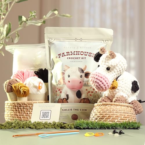 Amigurumi Häkelset für Anfänger, Erwachsene und Kinder, Häkelsets für Erwachsene Anfänger mit einfachem Garn, gefülltes Häkeltier-Set mit Schritt-für-Schritt-Video-Tutorials - Callie die Kuh Amigurumi Häkelset für Anfänger, Erwachsene und Kinder, Häkelsets für Erwachsene Anfänger mit einfachem Garn, gefülltes Häkeltier-Set mit Schritt-für-Schritt-Video-Tutorials - Callie die Kuh von Hearth & Harbor