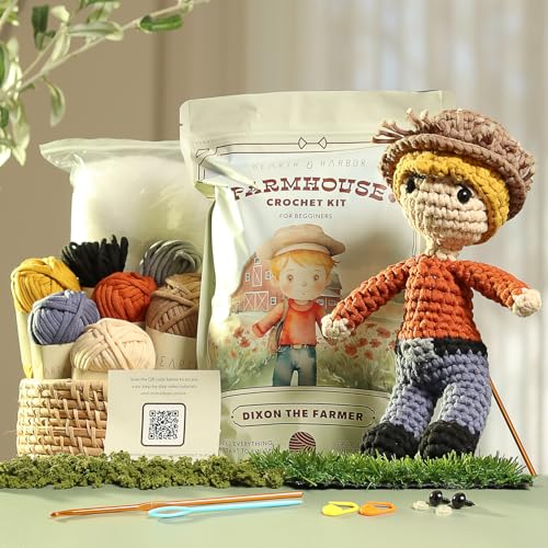 Amigurumi Häkelset für Anfänger, Erwachsene und Kinder, Häkelsets für Erwachsene Anfänger mit einfachem Garn, gefülltes Häkeltier-Set mit Schritt-für-Schritt-Video-Tutorials - Dixon der Bauer Amigurumi Häkelset für Anfänger, Erwachsene und Kinder, Häkelsets für Erwachsene Anfänger mit einfachem Garn, gefülltes Häkeltier-Set mit Schritt-für-Schritt-Video-Tutorials - Dixon der Bauer von Hearth & Harbor