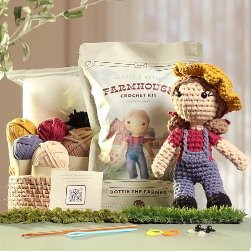 Amigurumi Häkelset für Anfänger, Erwachsene und Kinder, Häkelsets für Erwachsene Anfänger mit einfachem Garn, gefülltes Häkeltier-Set mit Schritt-für-Schritt-Video-Tutorials - Dottie der Bauer Amigurumi Häkelset für Anfänger, Erwachsene und Kinder, Häkelsets für Erwachsene Anfänger mit einfachem Garn, gefülltes Häkeltier-Set mit Schritt-für-Schritt-Video-Tutorials - Dottie der Bauer von Hearth & Harbor