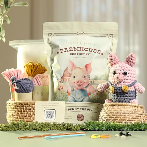 Amigurumi Häkelset für Anfänger, Erwachsene und Kinder, Häkelsets für Erwachsene Anfänger mit einfachem Garn, gefülltes Häkeltier-Set mit Schritt-für-Schritt-Video-Tutorials - Penny das Schwein Amigurumi Häkelset für Anfänger, Erwachsene und Kinder, Häkelsets für Erwachsene Anfänger mit einfachem Garn, gefülltes Häkeltier-Set mit Schritt-für-Schritt-Video-Tutorials - Penny das Schwein von Hearth & Harbor