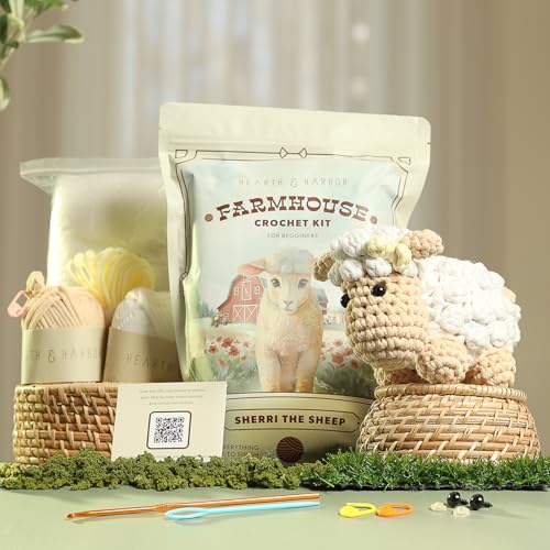 Amigurumi Häkelset für Anfänger, Erwachsene und Kinder, Häkelsets für Erwachsene Anfänger mit einfachem Garn, gefülltes Häkeltier-Set mit Schritt-für-Schritt-Video-Tutorials - Sherri das Schaf Amigurumi Häkelset für Anfänger, Erwachsene und Kinder, Häkelsets für Erwachsene Anfänger mit einfachem Garn, gefülltes Häkeltier-Set mit Schritt-für-Schritt-Video-Tutorials - Sherri das Schaf von Hearth & Harbor