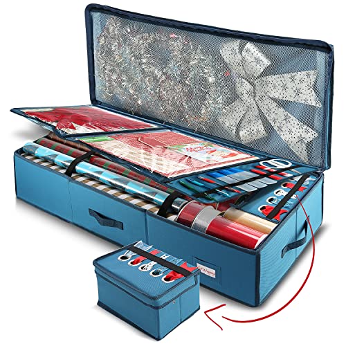 Hearth & Harbor Large Geschenkpapier-Aufbewahrungsbehälter – Weihnachts-Geschenkpapier-Rollen-Aufbewahrung, Unterbett-Aufbewahrungsbox für Urlaubsaufbewahrung und Zubehör – von Hearth & Harbor