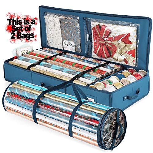 Hearth & Harbor Aufbewahrungsbehälter – Weihnachts-Aufbewahrungstasche mit Innentaschen 22 Rollen à 101,6 cm – reißfester Geschenkpapier-Organizer, 600D Oxford-Polyester, Wickelrolle + Wickelbox, 36 von Hearth & Harbor