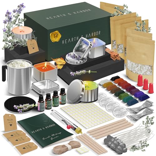 Hearth & Harbor Soja-Kerzenherstellungs-Set für Erwachsene und Kinder, Kerzenherstellungszubehör, DIY-Kerzenherstellungs-Set für Anfänger, natürliches Sojawachskerzenherstellungs-Kits – komplettes von Hearth & Harbor
