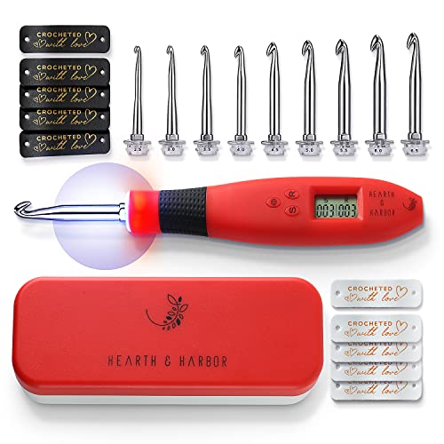 Hearth & Harbor Leuchtendes Häkelnadel-Set mit Etui, Zählhäkelnadel-Set Digital für Stich- und Reihenzähler, beleuchtetes Häkelnadel-Set mit 9 austauschbaren Häkelnadeln Hearth & Harbor Leuchtendes Häkelnadel-Set mit Etui, Zählhäkelnadel-Set Digital für Stich- und Reihenzähler, beleuchtetes Häkelnadel-Set mit 9 austauschbaren Häkelnadeln von Hearth & Harbor