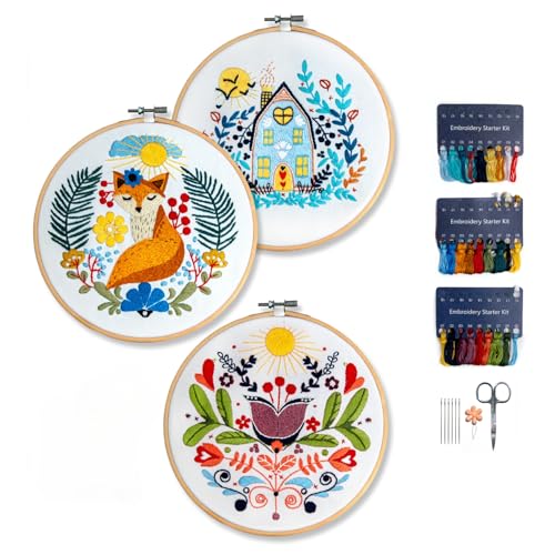 Hearthfire Hygge Stickset für Anfänger, skandinavische Volkskunst, Anfänger, Stickset für Erwachsene, Fuchs, Haus, Blume, Kreuzstich-Sets für Anfänger, Nadelspitzen-Sets für Erwachsene von Hearthfire Hygge