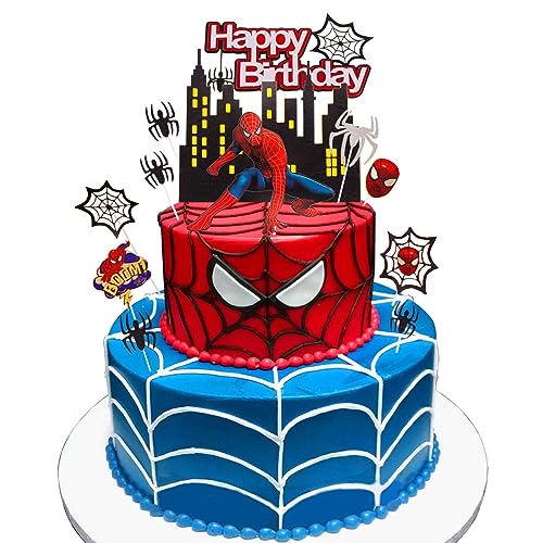 10 Stück Happy Birthday Tortendeko, Superhelden Geburtstagsdeko Spider Geschenke Schulkind man Cake Topper Geburtstag Deko für Mädchen Jungen Kinder von Heartsking