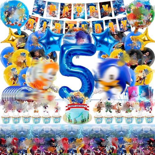 65 Stück Cartoon Geburtstagsdeko, 5th Birthday Partygeschirr Set , Geburtstag Deko Geschirr Kit Pappteller, Cake Topper, Banner, Servietten, Tischdecken, Luftballons 65 Stück Cartoon Geburtstagsdeko, 5th Birthday Partygeschirr Set , Geburtstag Deko Geschirr Kit Pappteller, Cake Topper, Banner, Servietten, Tischdecken, Luftballons von Heartsking