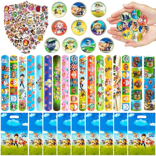 85 Pcs Mitgebsel Kindergeburtstag, Party Mitgebsel Spielzeug Geburtstagsdeko 10 Flummis 15 Schnapparmband Kinder 10 Geburtstagstüten 50 Aufkleber Geburtstag Deko Zubehör Gadget Kinder von Heartsking