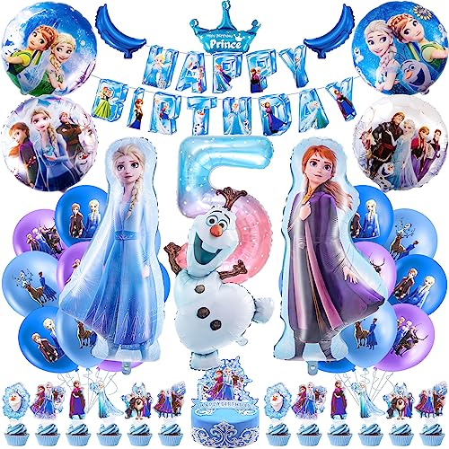 Eiskönigin Geburtstagsdeko 5 Jahre , 43 Stück Geburtstagsparty Deko 5 Jahre Frozen Deko Geburtstag Eisprinzessin Folienballon, Birthday Banner, Tortendeko für Geburtstag 5 Jahre Mädchen von Heartsking