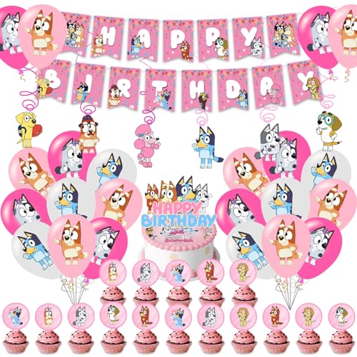 Geburtstag Party Deko, 50 Stück Geburtstagsdeko Rosa Birthday Decorations Geburtstag Luftballons Party Deko Kindergeburtstag Deko Cake Topper Banner und Swirl Decorations für Kinder von Heartsking