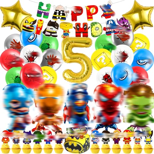 Geburtstagsdeko 5 Jahre, Hero Luftballon Kindergeburtstag Deko Geburtstag, Kinder Party Deko, Tortendeko, Happy Birthday Banner für Jungen, Mädchen, Kinder, Thema Party Geburtstagsdeko 5 Jahre, Hero Luftballon Kindergeburtstag Deko Geburtstag, Kinder Party Deko, Tortendeko, Happy Birthday Banner für Jungen, Mädchen, Kinder, Thema Party von Heartsking
