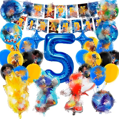 Geburtstagsdeko 5 Jahre, Cartoon Luftballon Kindergeburtstag Deko Geburtstag, Kinder Party Deko, Tortendeko, Folienballon, Happy Birthday Banner für Jungen, Mädchen, Kinder, Thema Party von Heartsking