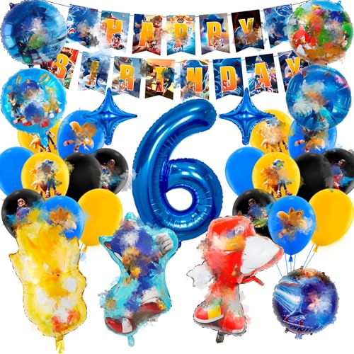Geburtstagsdeko 6 Jahre, Cartoon Luftballon Kindergeburtstag Deko Geburtstag, Kinder Party Deko, Tortendeko, Folienballon, Happy Birthday Banner für Jungen, Mädchen, Kinder, Thema Party von Heartsking