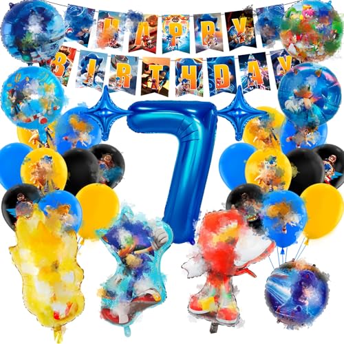 Geburtstagsdeko 7 Jahre, Cartoon Luftballon Kindergeburtstag Deko Geburtstag, Kinder Party Deko, Tortendeko, Folienballon, Happy Birthday Banner für Jungen, Mädchen, Kinder, Thema Party von Heartsking
