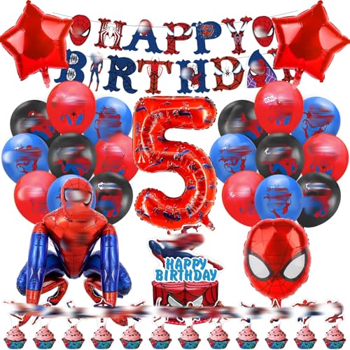 Geburtstagsdeko 5 Jahre, 3D Spider Luftballon Kindergeburtstag Deko Geburtstag, Kinder Party Deko, Tortendeko, Happy Birthday Banner für Jungen, Mädchen, Kinder, Thema Party Geburtstagsdeko 5 Jahre, 3D Spider Luftballon Kindergeburtstag Deko Geburtstag, Kinder Party Deko, Tortendeko, Happy Birthday Banner für Jungen, Mädchen, Kinder, Thema Party von Heartsking