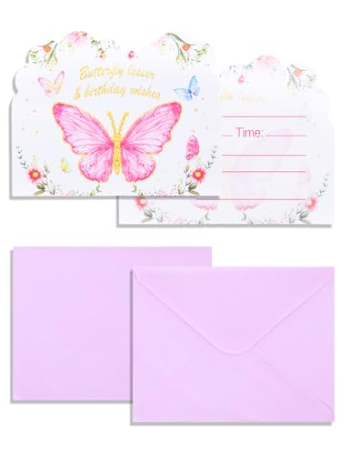 Heartsking 10 Stück Schmetterling Einladungskarten Kindergeburtstag Mädchen, Schmetterling Partyeinladungen mit 10 Briefumschläge, Einladungskarten für Kindergeburtstag Mädchen Jungen von Heartsking