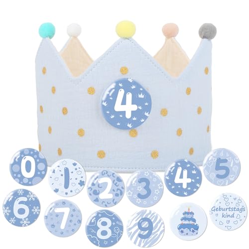 Heartsking Geburtstagskrone Junge & Mädchen, Musselin Krone Geburtstag Zweifarbig, Kinder Geburtstagskrone mit Zahlen von 0-9, Partyhüte Party Deko, für den Kindergeburtstag (Hellblau) von Heartsking