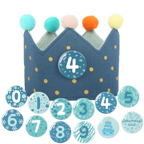 Heartsking Geburtstagskrone Kinder, Geburtstagskrone Musselin Zweifarbig, Krone Geburtstag Jungen Mädchen mit Auswechselbaren Zahlen von 0-9, Kinder Partyhüte für den Kindergeburtstag(Seegrün) von Heartsking