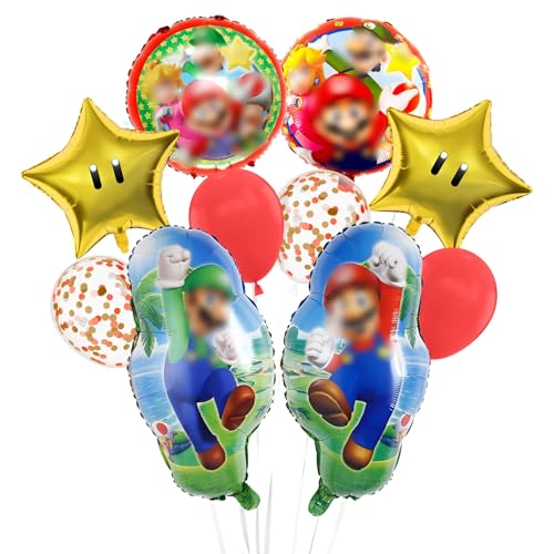 Heartsking Ma-rio Luftballons Geburtstag,10pcs Geburtstag Deko Luftballons Set, Folienballon Deko, Ma-rio Deko Balloons Jungen Mädchen für Kindergeburtstag Party Supplies Deko von Heartsking
