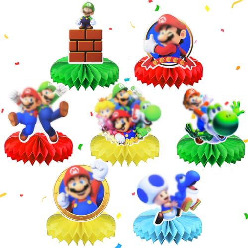 Tischdeko Geburtstag, 7 Stück Honeycomb Dekorationen Super Mario Dekoration Geburtstag Tischdekoration Geburtstag Mädchen Kindergeburtstage Party Tischdeko für Geburtstag Kinder von Heartsking