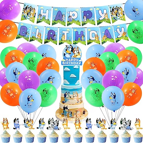Kindergeburtstag Deko, Blue Geburtstagsdeko Dog Birthday Party Supplies Geburtstag Dekoration Inklusive Happy Birthday Banner, Tortenaufsatz, Geburtstag Luftballon von Heartsking