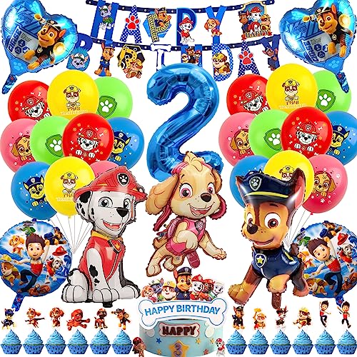 Kindergeburtstag Deko 2 Jahre, 42 Stück Dog Geburtstag Deko Geburtstagsdeko 2 Jahre Junge Geburtstag Dekorieren Cartoon Dog Folienballon, Happy Birthday Banner, Tortendeko von Heartsking