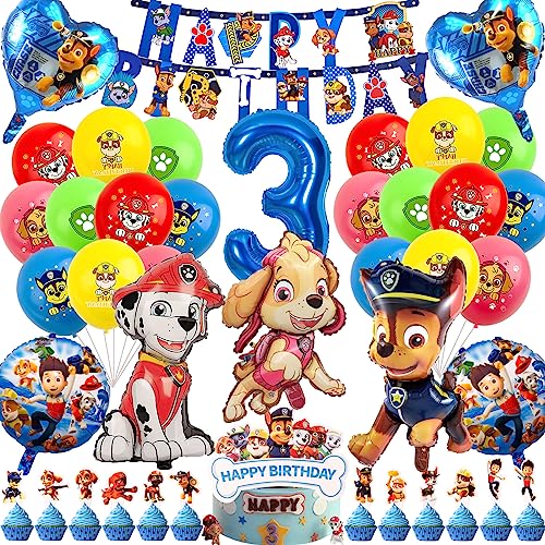 Kindergeburtstag Deko 3 Jahre, 42 Stück Dog Geburtstag Deko Geburtstagsdeko 3 Jahre Junge Geburtstag Dekorieren Cartoon Dog Folienballon, Happy Birthday Banner, Tortendeko von Heartsking