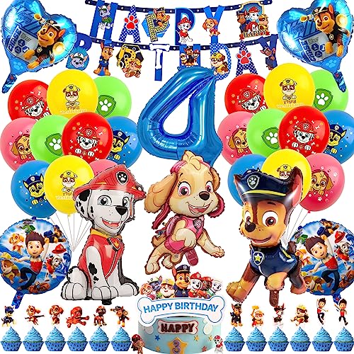 Kindergeburtstag Deko 4 Jahre, 42 Stück Dog Geburtstag Deko Geburtstagsdeko 4 Jahre Junge Geburtstag Dekorieren Cartoon Dog Folienballon, Happy Birthday Banner, Tortendeko von Heartsking