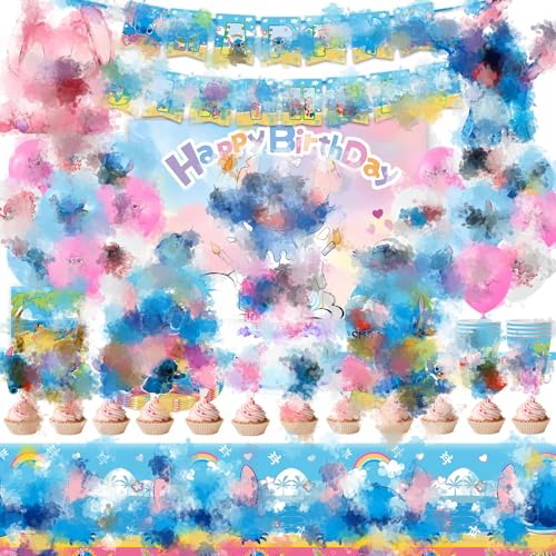 Partygeschirr Geburtstagsdeko,98 Stück Blue Birthday Decorations Party Deko,Blau Geburtstag Deko Geschirr Kit Pappteller,Banner,Servietten,Pappbecher,Tischdecken,Luftballons,Toppers,Hintergrundtuch von Heartsking